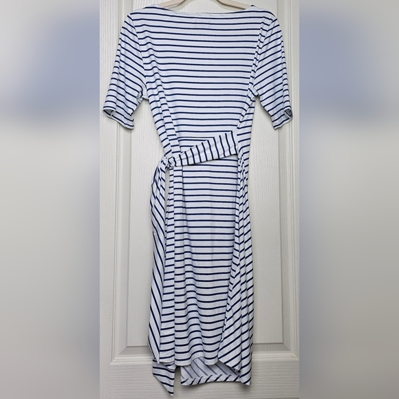 NWOT Lands End Womens Elbow Sleeve Tie Waist Striped Mini BLUE/WHITE MED 10-12 - Picture 5 of 8